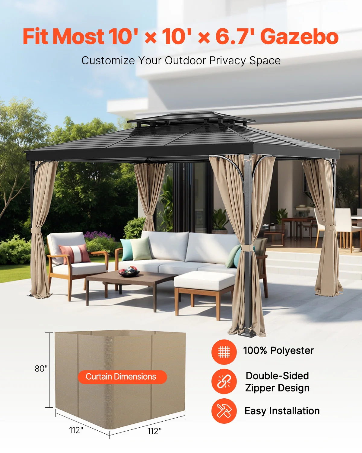 VEVOR Gazebo Privacy Curtains With Zippers Universal Patio Sidewall Replacement