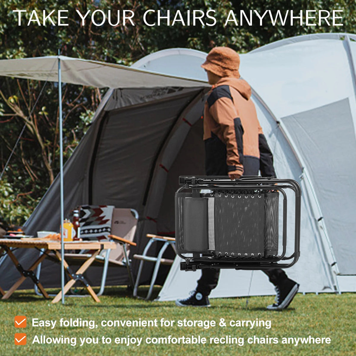 JHK Zero Gravity Portable Recliner Chair With Cup Holder Trays