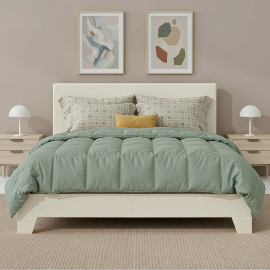 HOOMIC Upholstered Bed Frame With Adjustable Linen Headboard Wood Slats