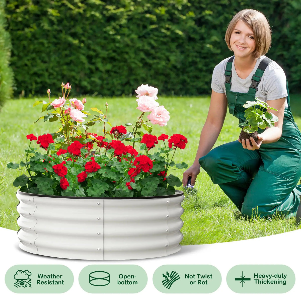 HiMISS Galvanized Steel Raised Garden Bed Planter Box