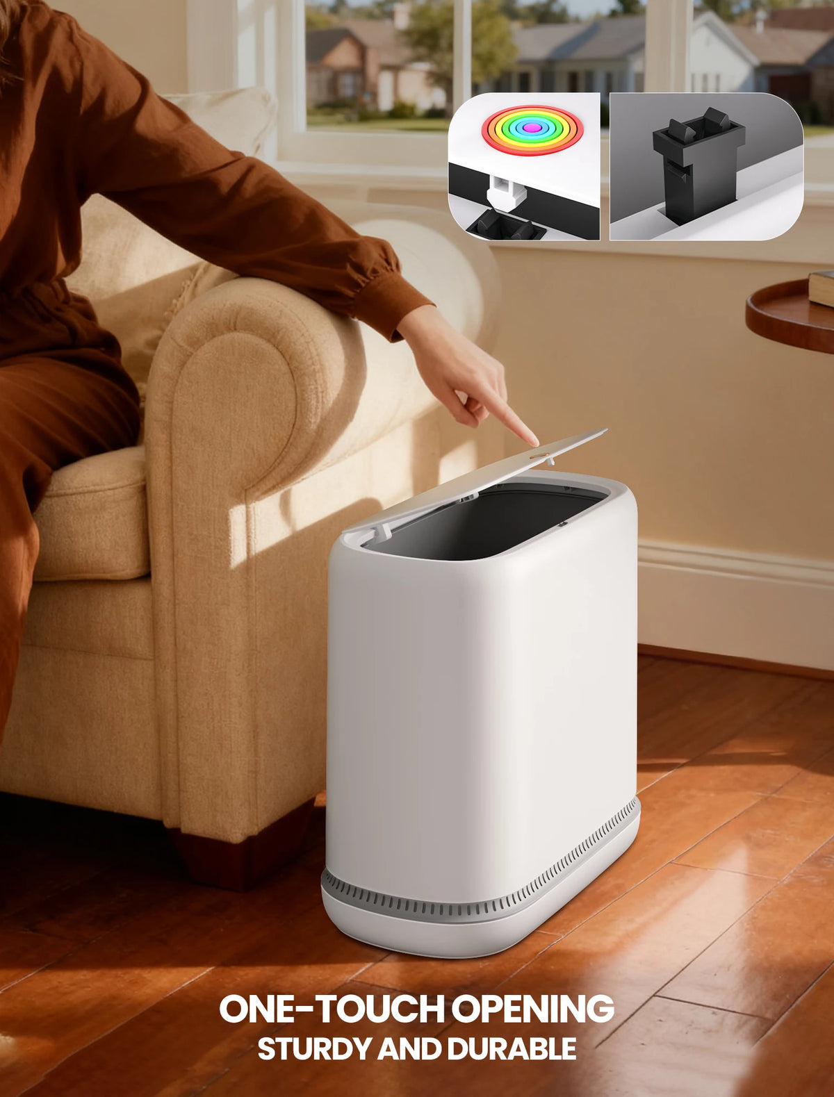 Joybos Slim Automatic Trash Can With One Press Lid for Bathroom