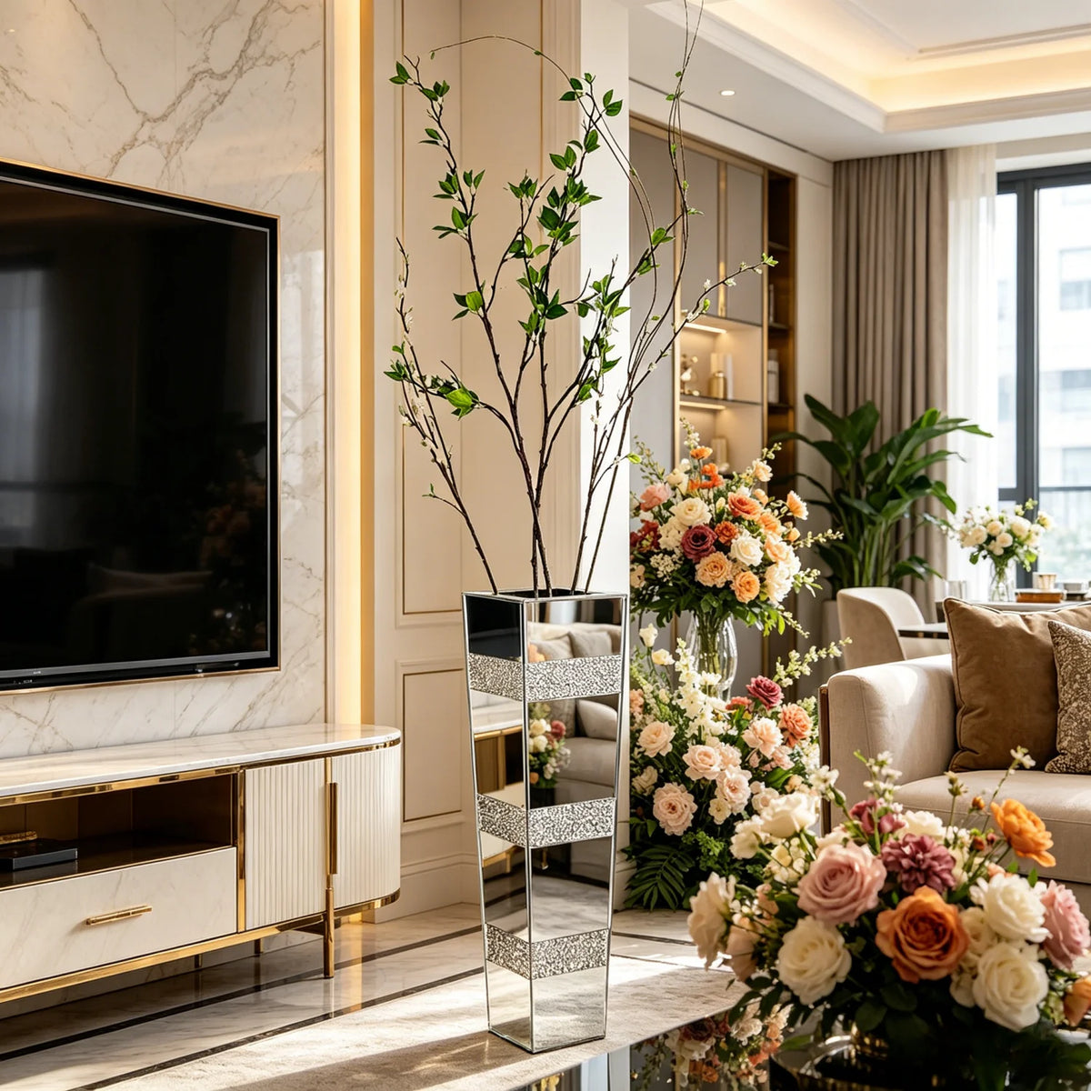 Modern Mirrored Glass Floor Vase For Elegant Home Decor