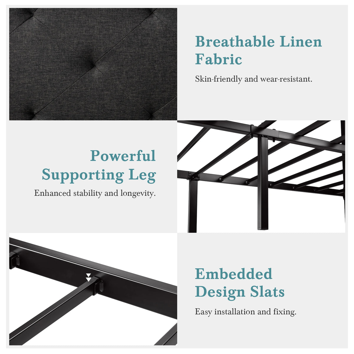 HOOMIC Metal Bed Frame With Upholstered Headboard And Sturdy Support