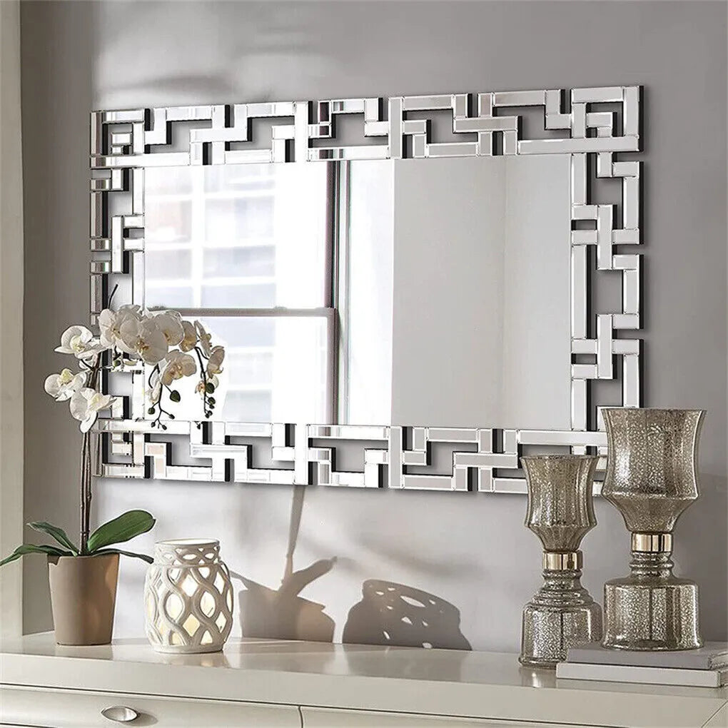 Rectangle Venetian Art Mirror With Beveled Glass Wall Accent