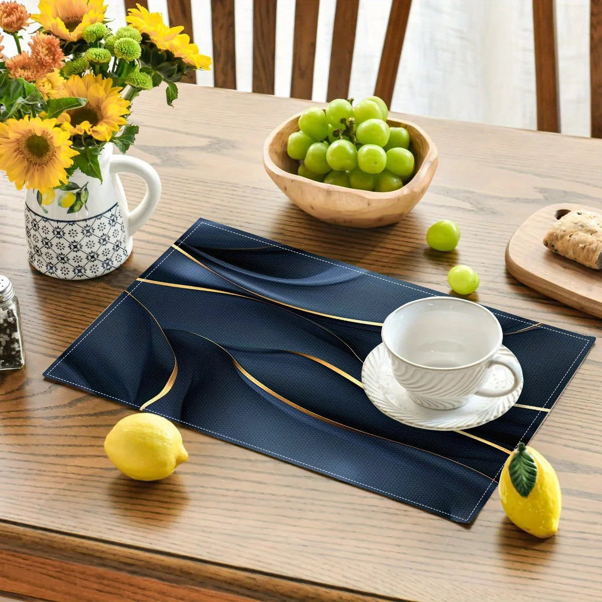 Modern Linen Wave Placemats for Dining Room and Kitchen Decor