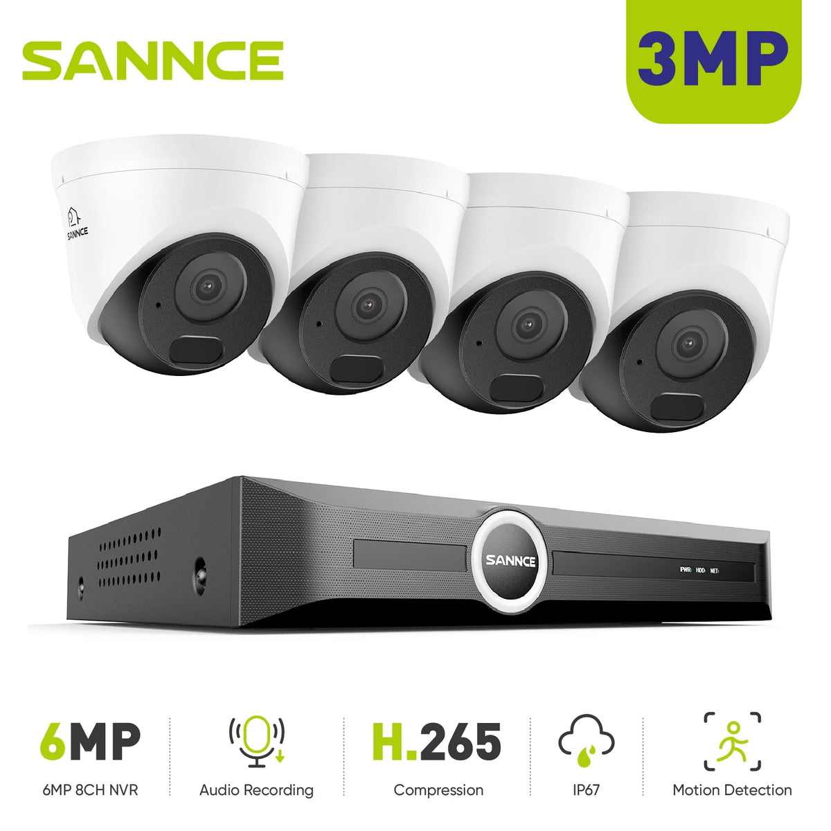 SANNCE PoE Security Camera System 8 Channel NVR Night Vision