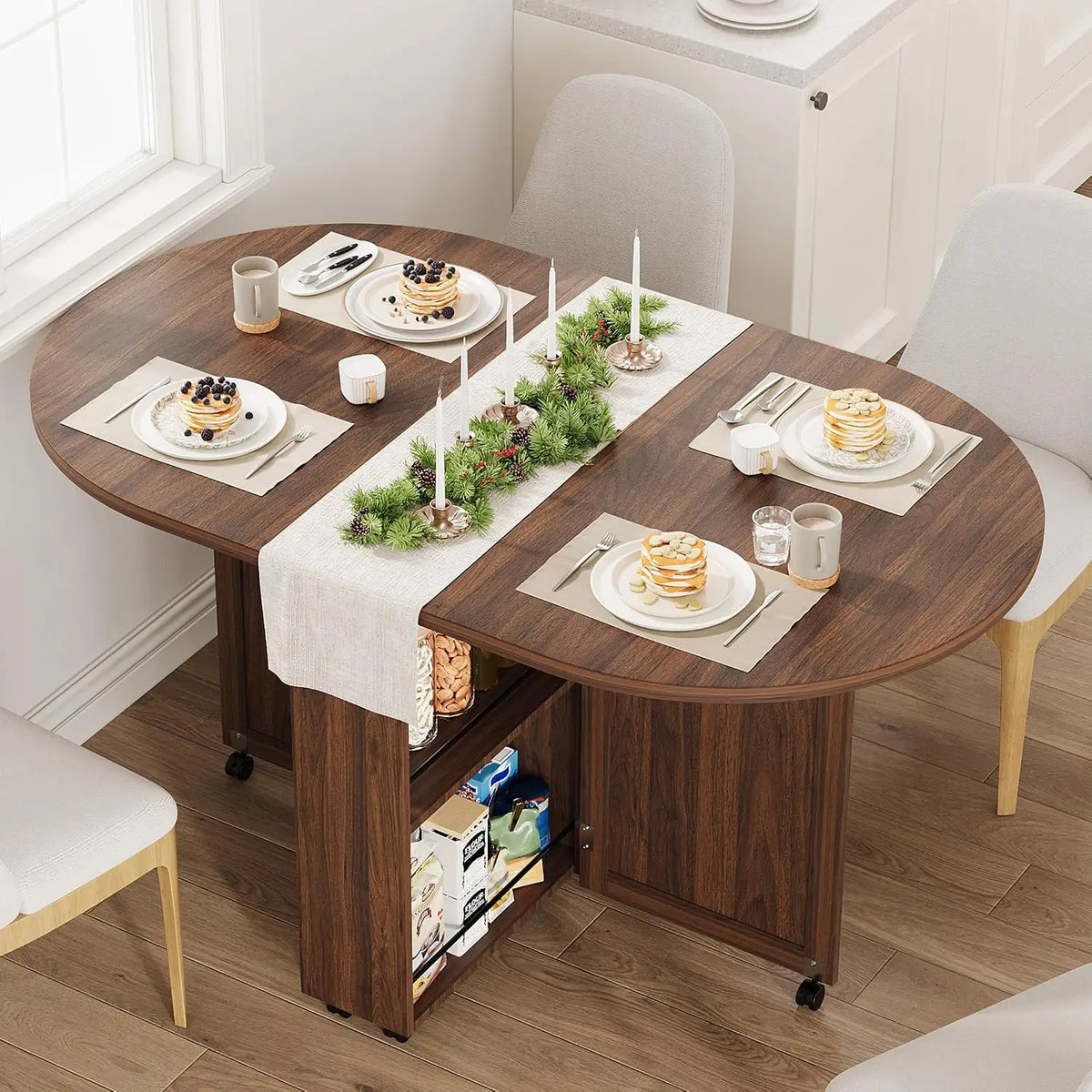 HiMISS Folding Dining Table With Wine Rack And Cup Holders