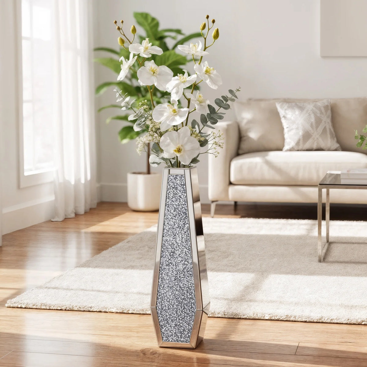 Modern Mirrored Glass Floor Vase For Elegant Home Decor