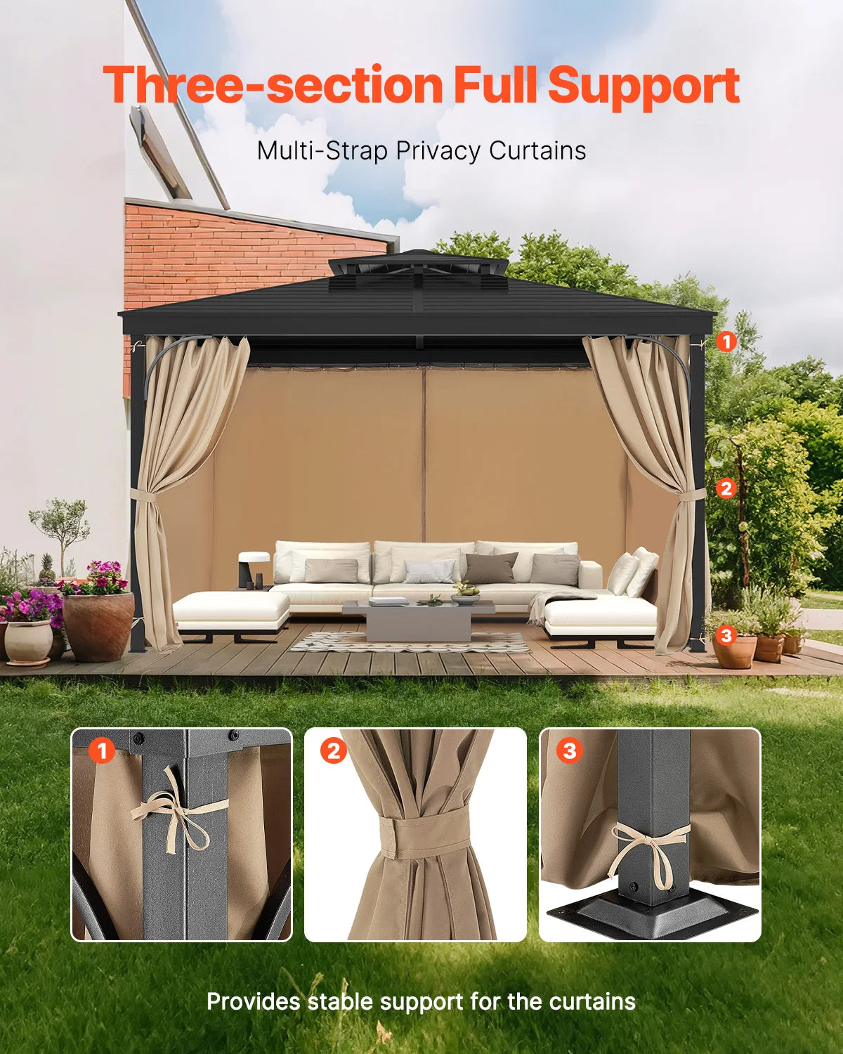 VEVOR Gazebo Privacy Curtains With Zippers Universal Patio Sidewall Replacement