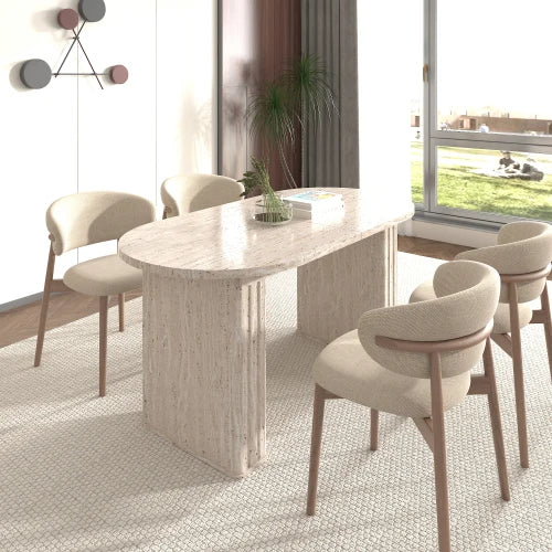 Modern Extendable Oval Dining Table With Wooden Strip Base