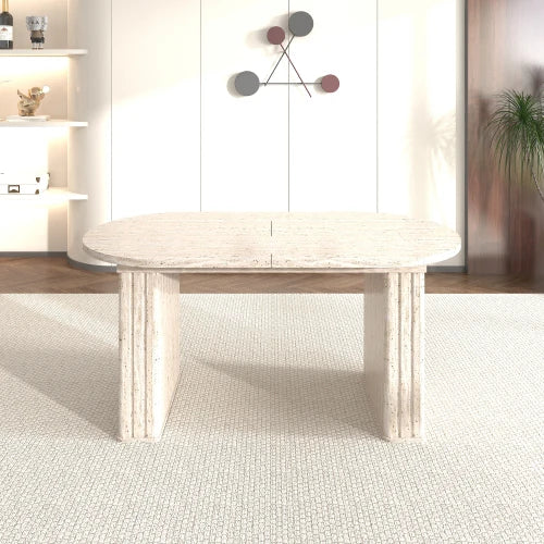 Modern Extendable Oval Dining Table With Wooden Strip Base