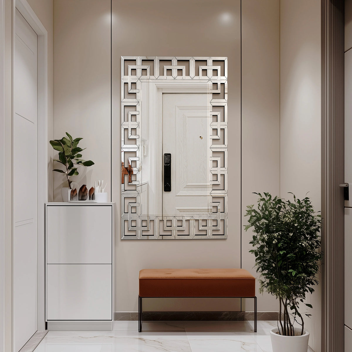 Rectangle Venetian Art Mirror With Beveled Glass Wall Accent
