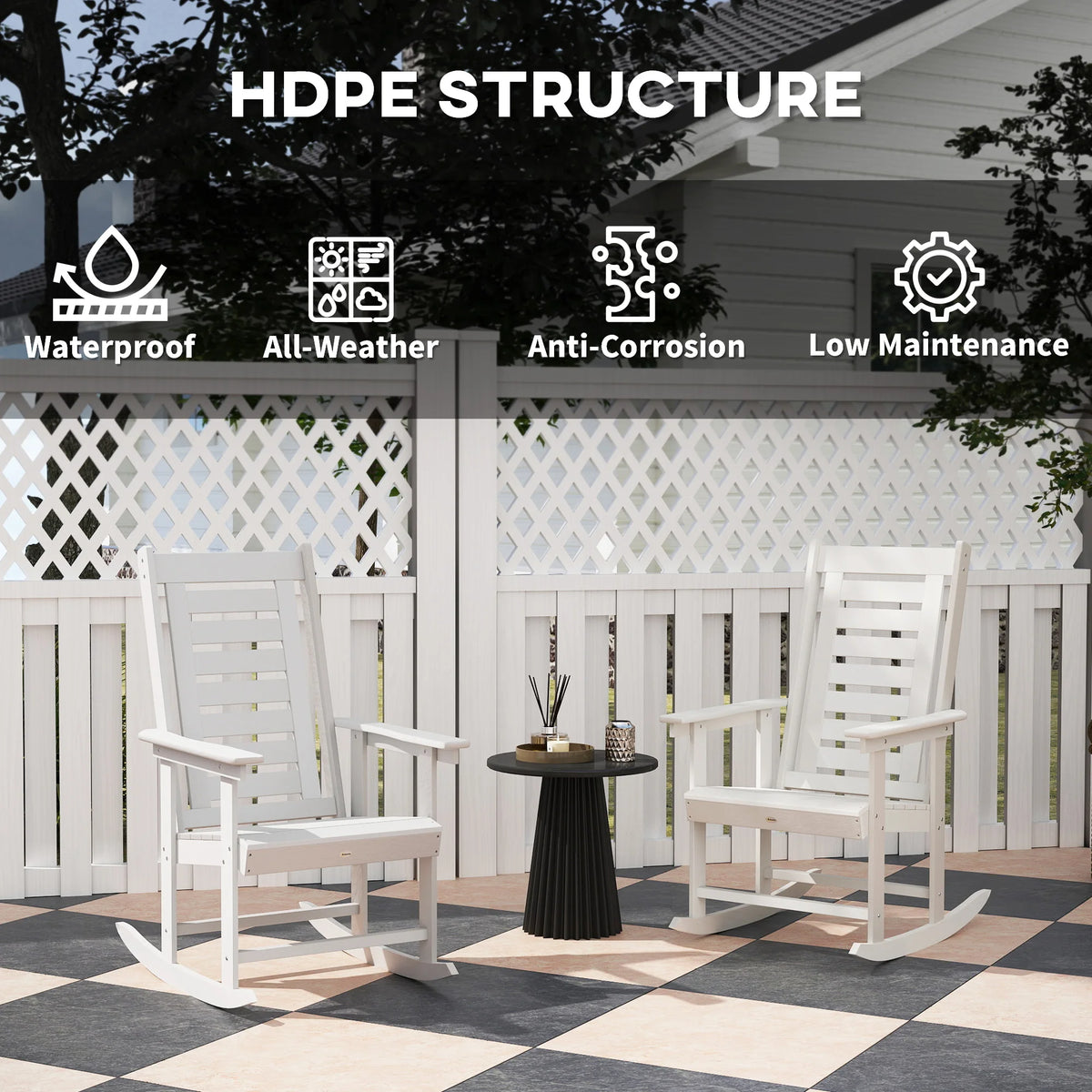 Outsunny High Back HDPE Outdoor Patio Rocking Chairs Set of Two