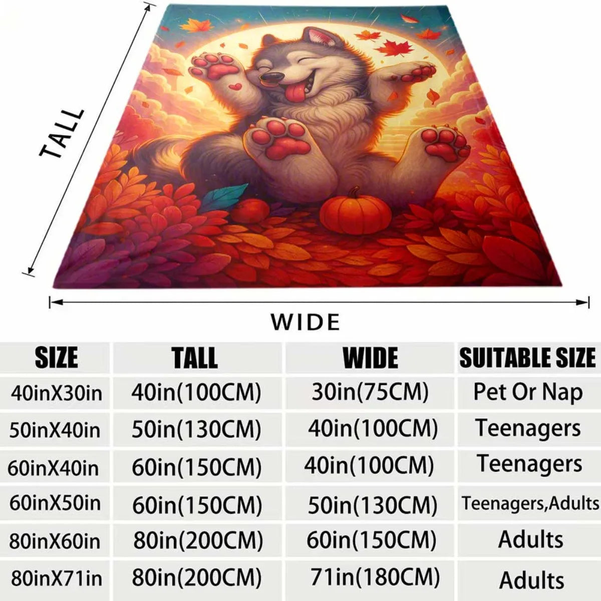 Husky Autumn Leaves Flannel Throw Blanket Soft Pet Print