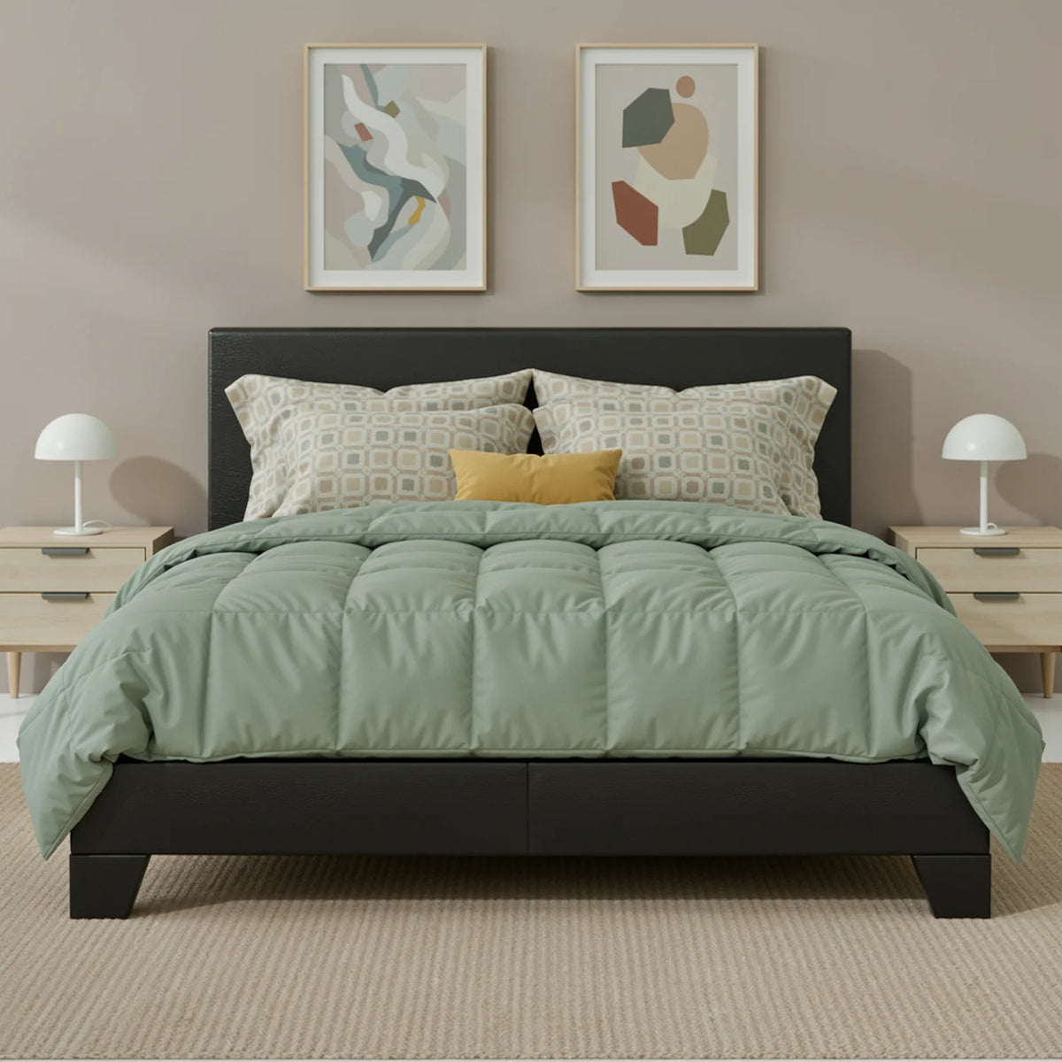 HOOMIC Upholstered Bed Frame With Adjustable Linen Headboard Wood Slats