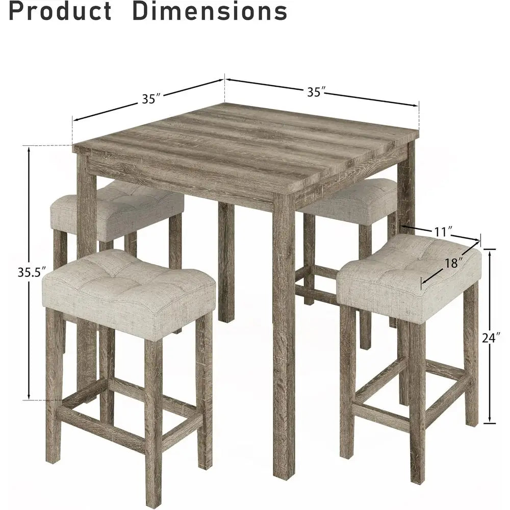 Modern Counter Height Dining Table Set With Four Upholstered Stools