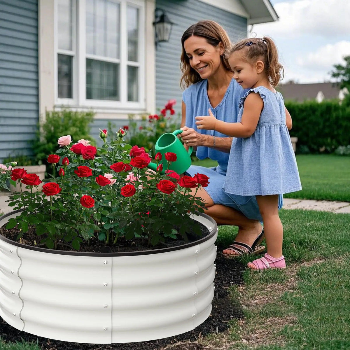 HiMISS Galvanized Steel Raised Garden Bed Planter Box