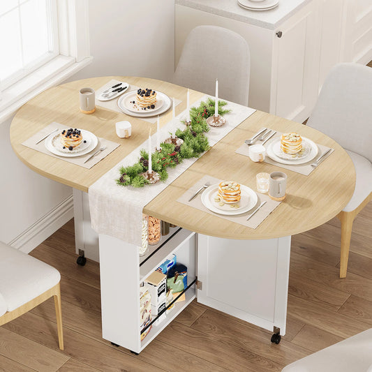 HiMISS Folding Dining Table With Wine Rack And Cup Holders