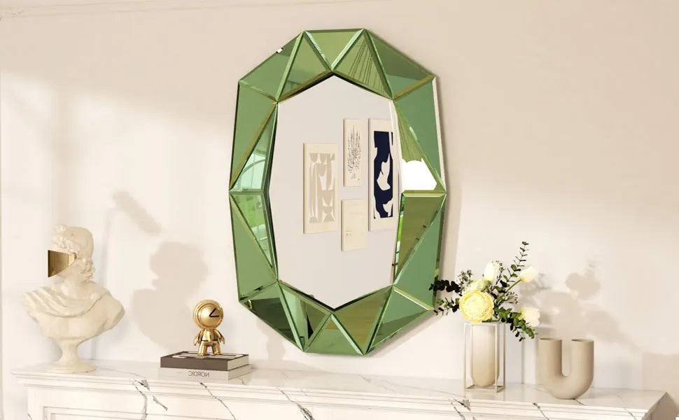 Wisfor Irregular Glass Wall Mirror With Beveled Diamond Edge Accents