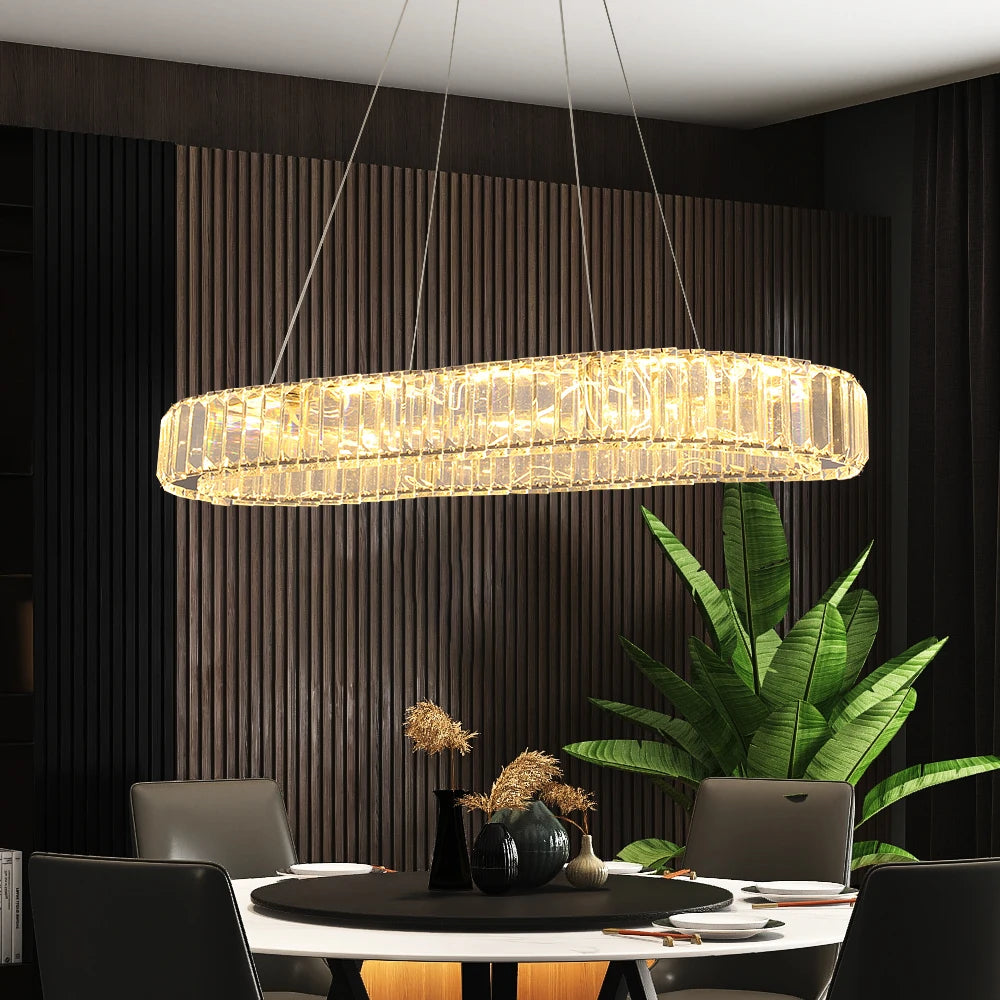 VETRULUS Modern Oval Crystal LED Pendant Chandelier Ceiling Light