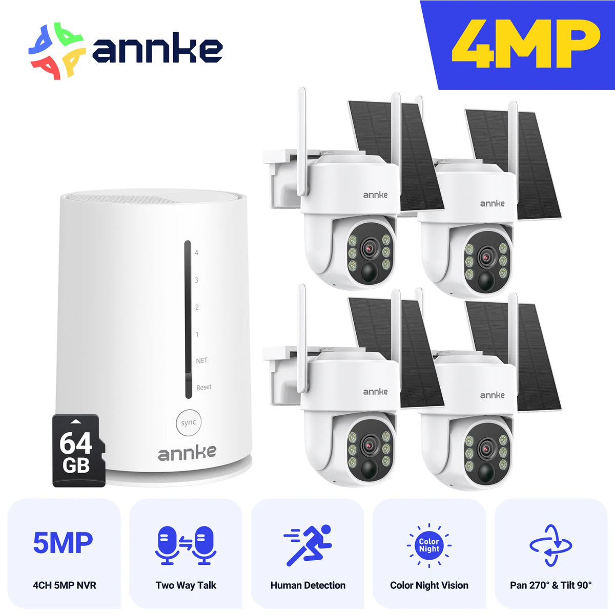 ANNKE 4MP Wireless Security Camera System Auto Tracking Night Vision