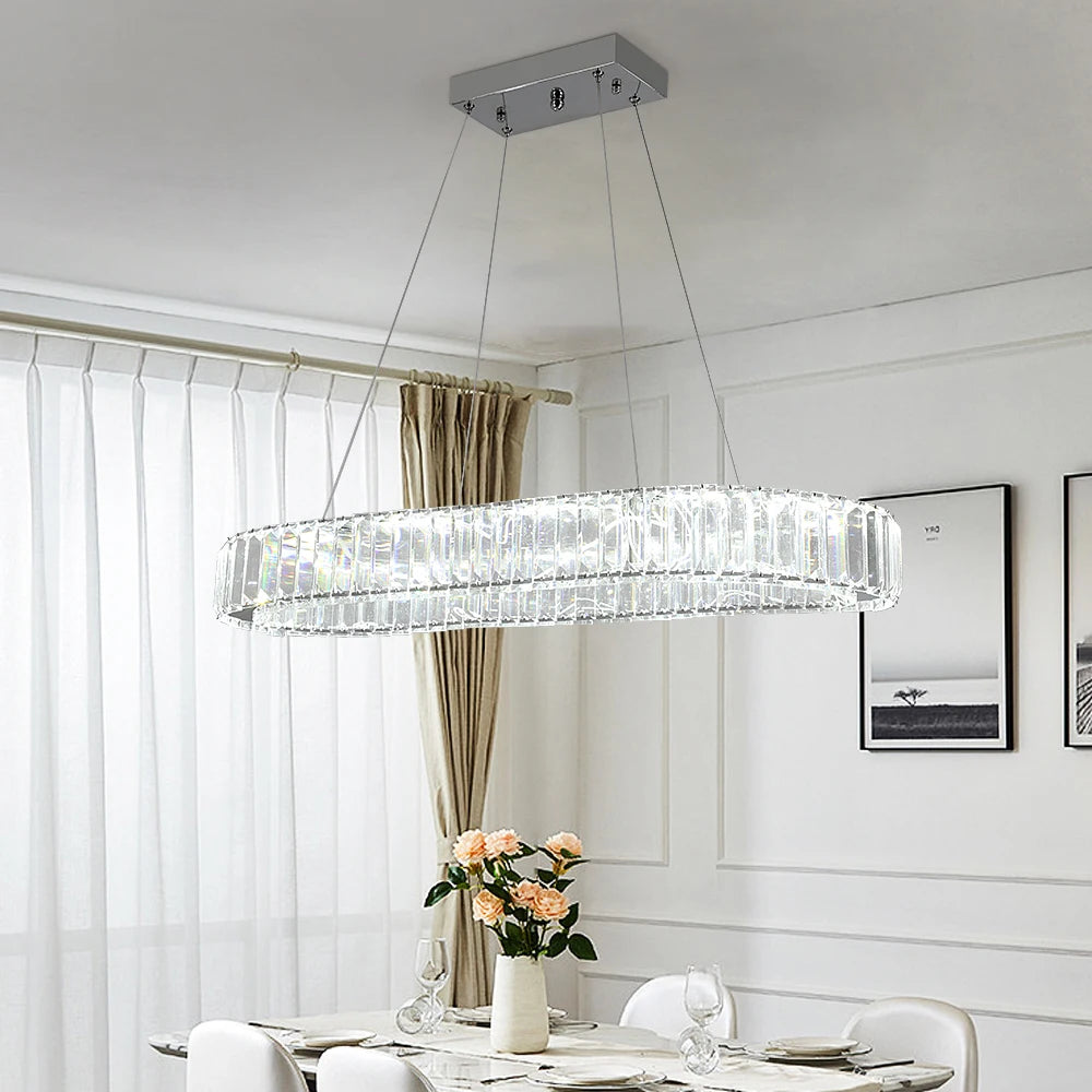 VETRULUS Modern Oval Crystal LED Pendant Chandelier Ceiling Light