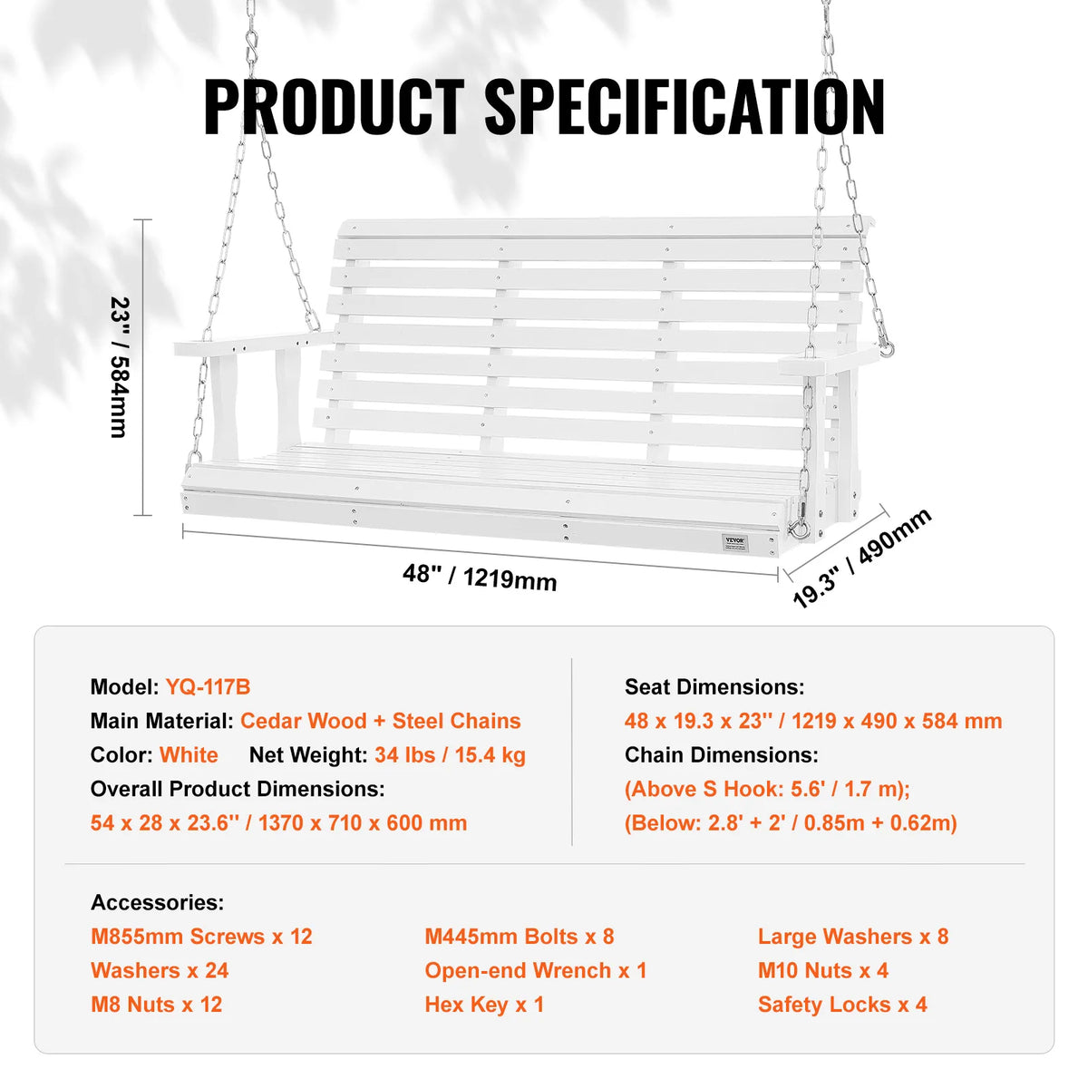 SucceBuy Outdoor Cedar Porch Swing Bench With 880 Pound Capacity