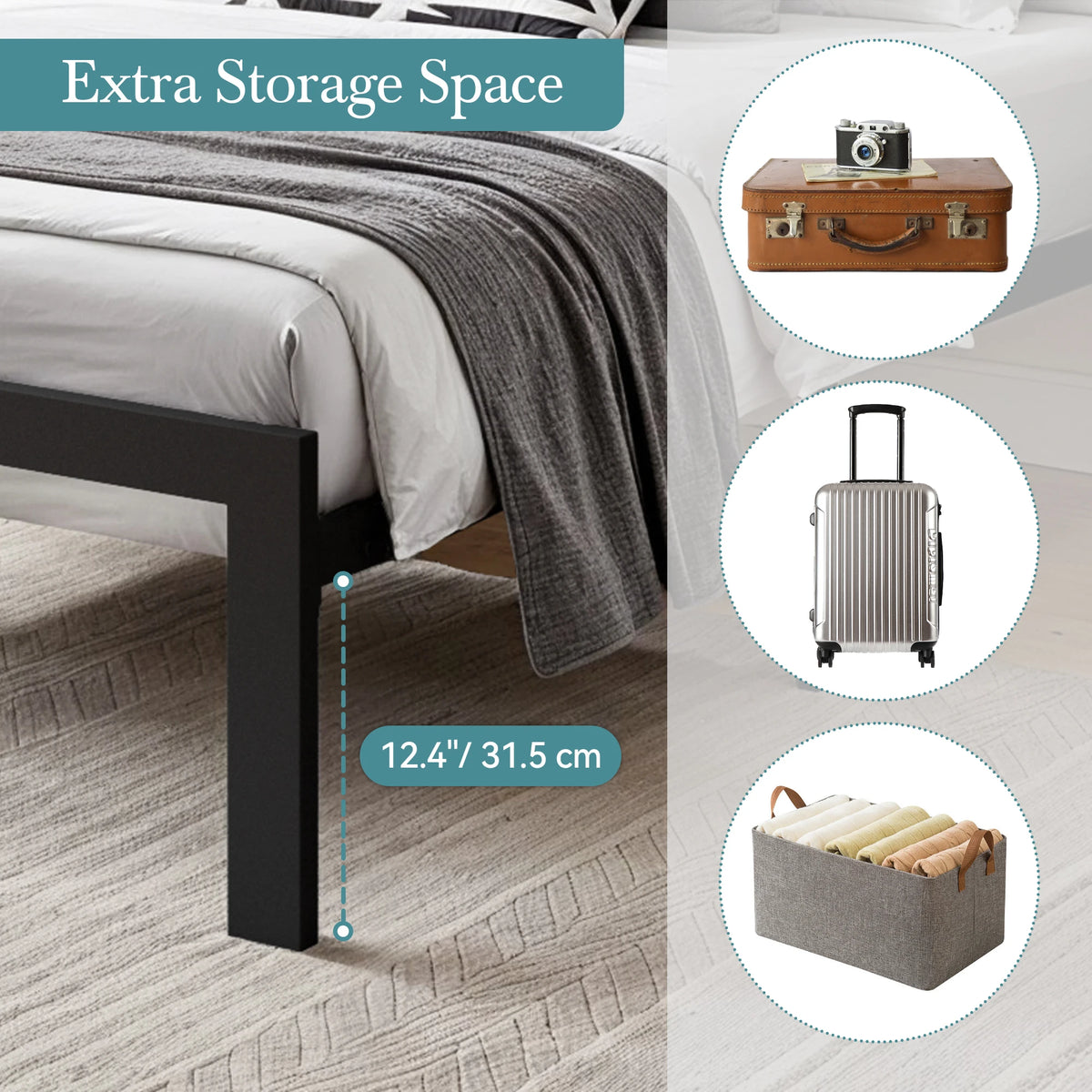 HOOMIC Metal Bed Frame With Upholstered Headboard And Sturdy Support