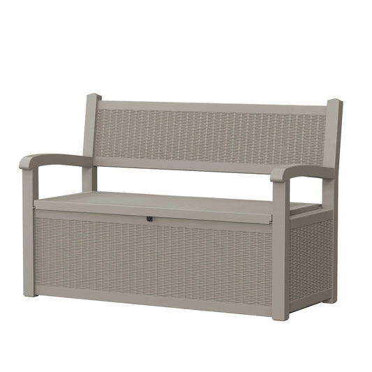 Outdoor Rattan Look Storage Bench with Weatherproof Resin Patio Design